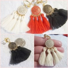 CLIP ON 2" Tassel Fringe Dangle Non-Pierced Trendy Boho Earrings