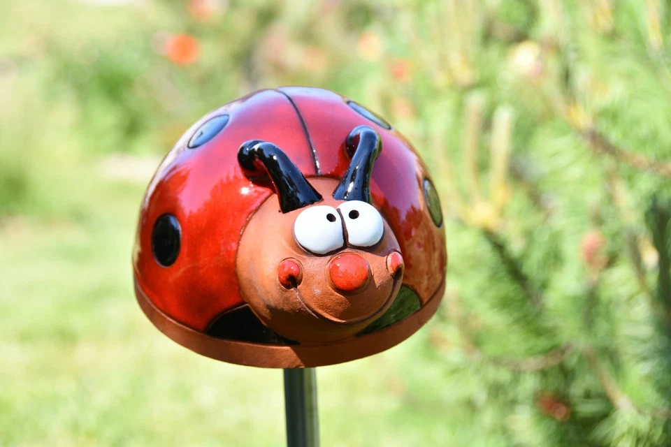 Estatua de Cerámica Jardín Estaca Decoración Animal Ladybug H10cm © Midene Hecho a Mano Foto 3 de 4