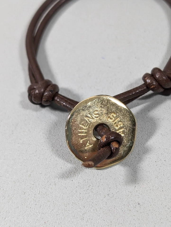 Pulsera Athens Protasis Marrón Ágata Piedra Pulida Redonda Dije Cuero Cordón Foto 4 de 4