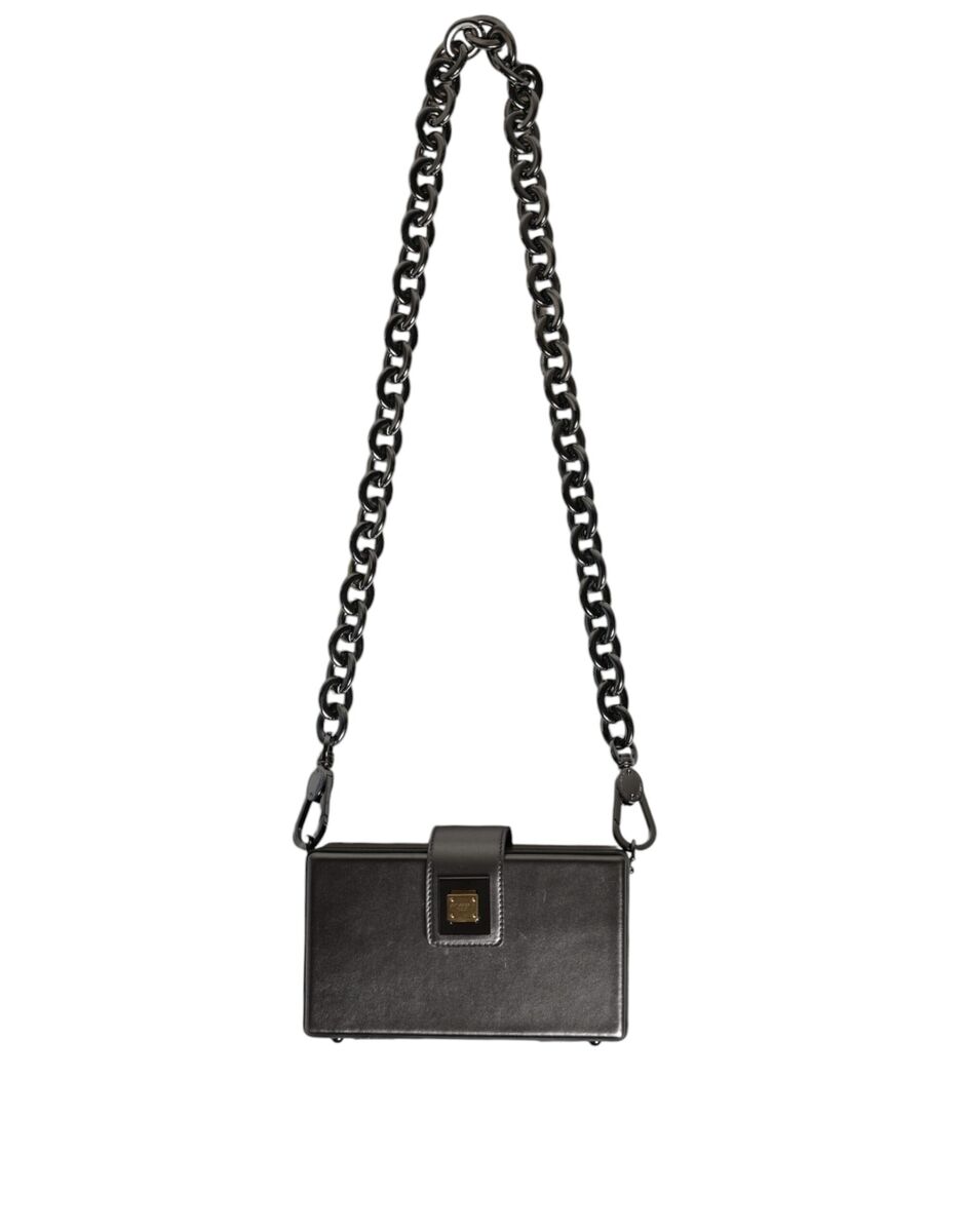 Dolce & Gabbana Metallic Gray DG BOX Leather Shoulder Chain Dolce & Gabbana Metallic Gray DG BOX Leather Shoulder Chain