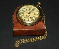 Vintage Maritime Brass Victoria London 1875 Pocket Watch Leather Box