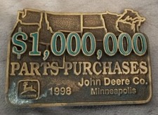 John Deere MINNEAPOLIS 1,000,000 DOLLARS PART PURCHASES 1998 Brass BELT BUCKLE