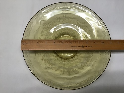 Vintage Yellow Depression Glass Madrid Pattern 11-inch Round Serving Bowl - Picture 13 of 24