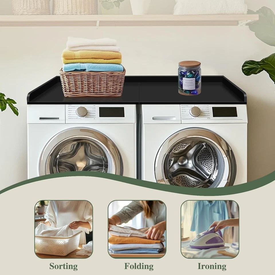 Washer Dryer Countertop, 54"x27.5", Wood, Non-Slip, Black, 2-Piece 🧺 - Image 3 of 4