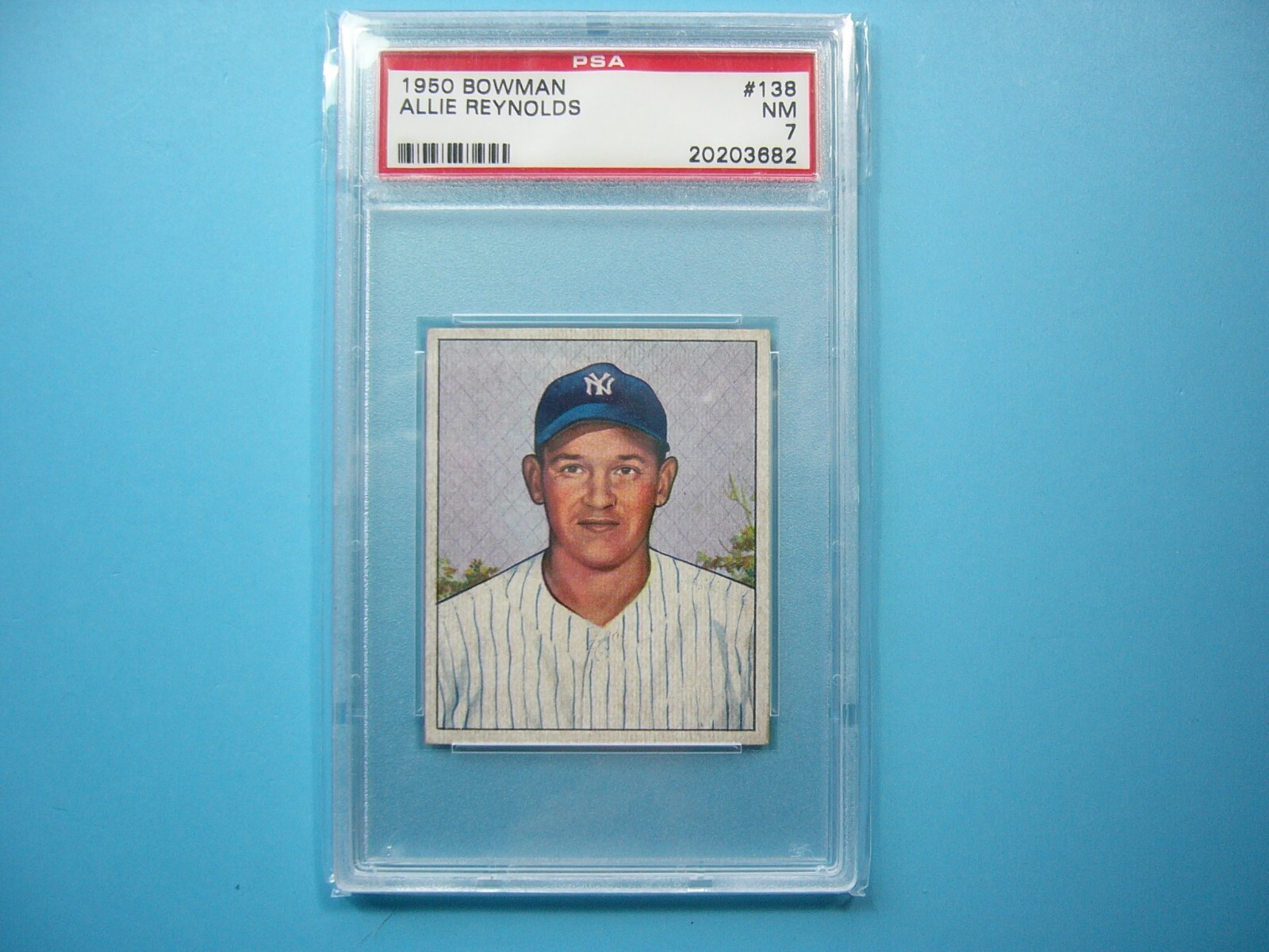 1950 BOWMAN MLB BASEBALL CARD #138 ALLIE REYNOLDS PSA 7 NM SHARP!! '50 BOWMAN GL