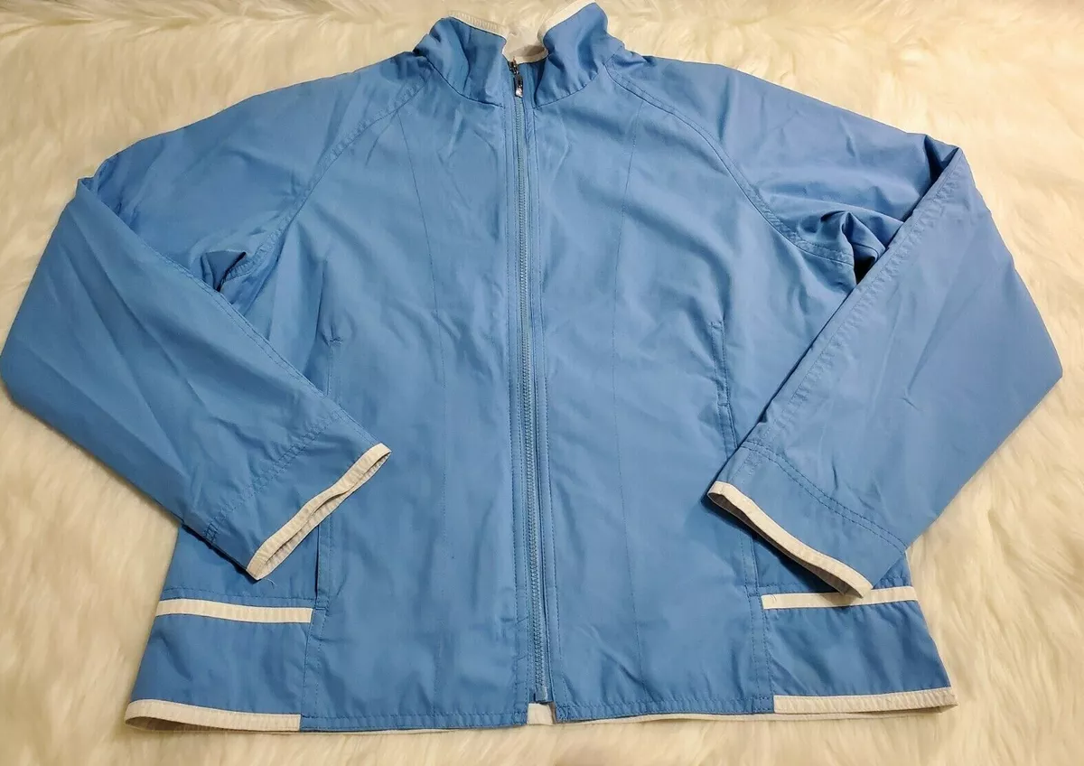 Izod Women Lightweight Jacket Windbreaker light blue Golf Coat Zip