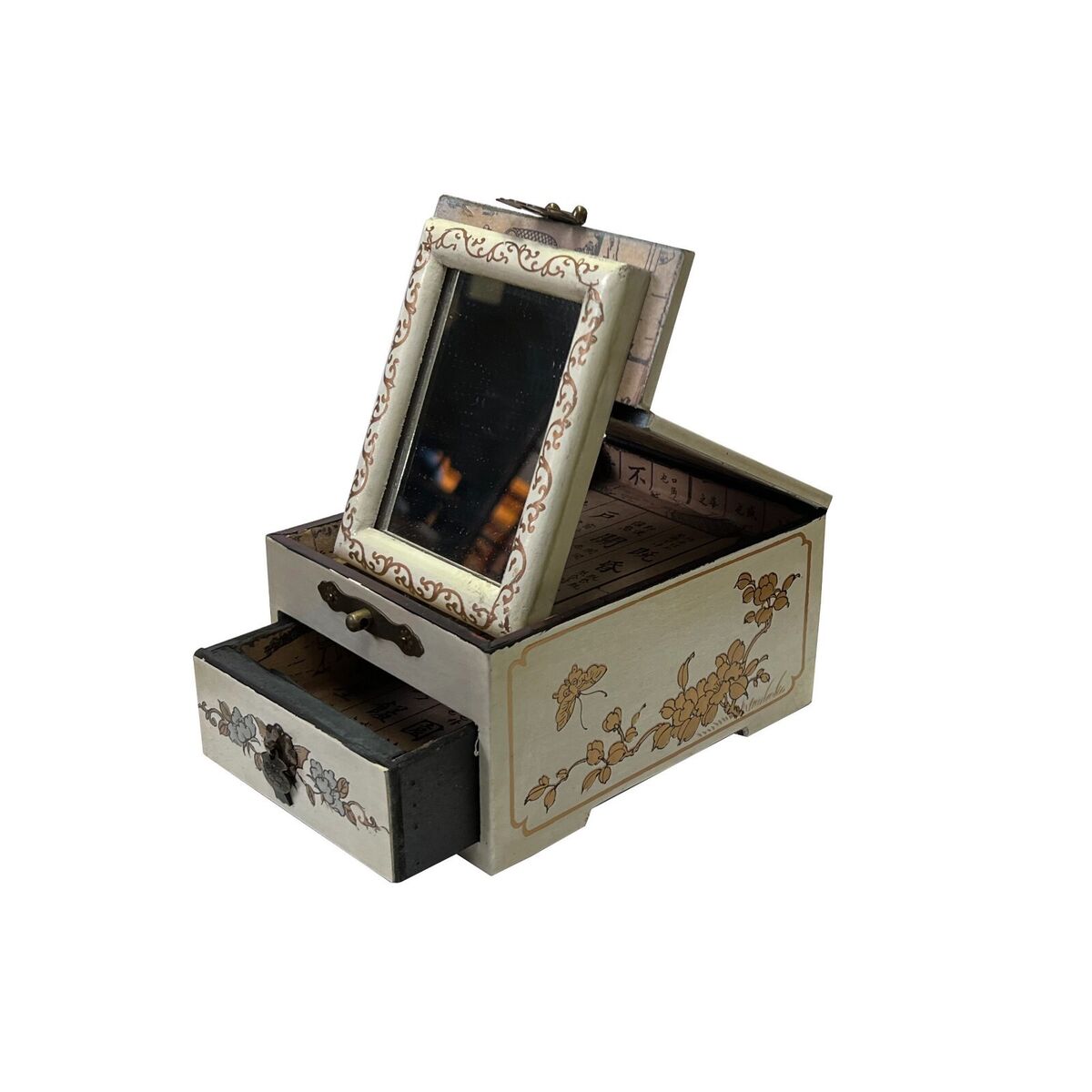 Small Chinese Oriental Off White Dragon Phoenix Mirror Jewelry Box ws2826S Small Chinese Oriental Off White Dragon Phoenix Mirror Jewelry Box ws2826S