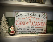 Kringle Candy Co Candy Canes Vintage style Metal Sign 12" X 8” Christmas