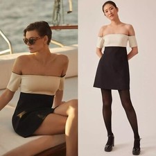NWT Anthropologie Maeve Colorblock Knit Mini Dress Size LP Off The Shoulder