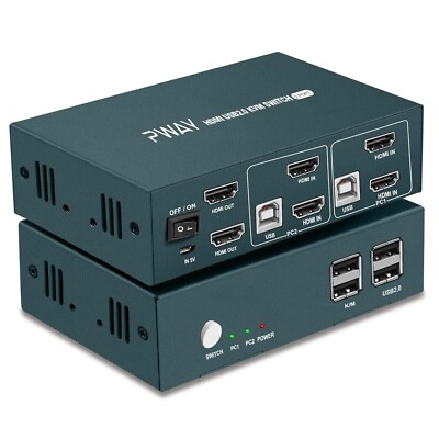 PWAY PW-S7201H2 Dual Monitor HDMI USB2.0 KVM Switch HDMI EDID Adapative, with Ho
