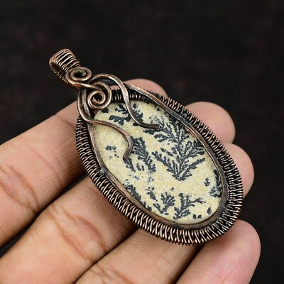 Psilomelane Dendrite Wire Wrapped Pendant Handcrafted Copper Designer 2.72''