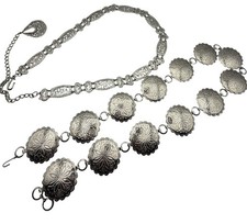 Scroll  Vine Concho Belt Set Womens One Size Silver Western Metal Medallion