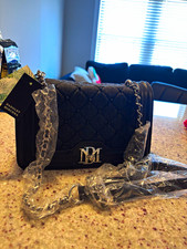 Badgley Mischka Quilted Black Small Crossbody Bag, Detachable Strap, Magnetic