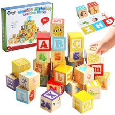 Wooden Alphabet Blocks for Toddlers 1-3  ABC Stacking Blocks Toys for 1 2 3 ...