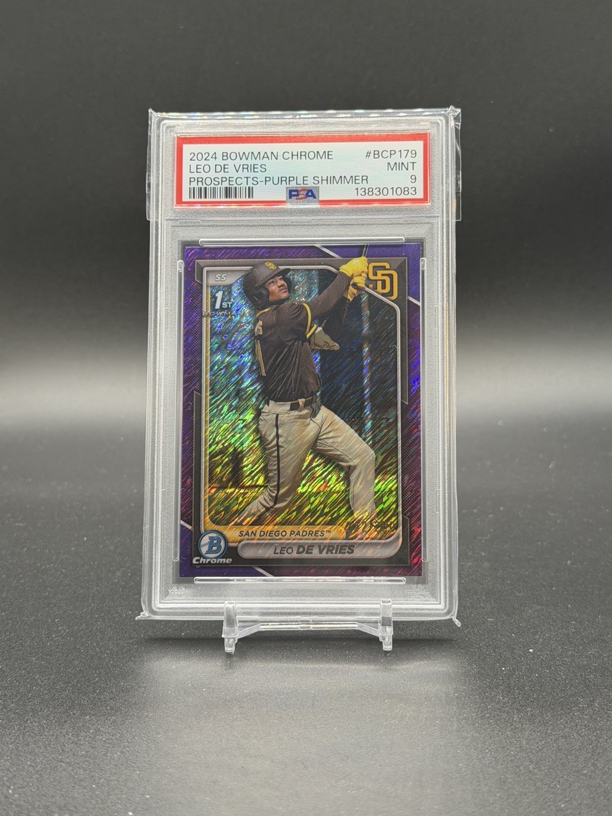 Bowman 2024 Chrome - Leo De Vries Purple Shimmer Refractor /250 #BCP-179 PSA 9