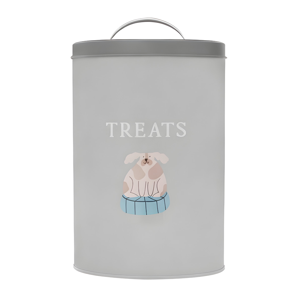 Pet Treat Storage Tin With Lid/Handle Metal Food Container Grey 19 x 13cm