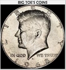 1968-D KENNEDY HALF DOLLAR 40 % SILVER, VERY NICE RARE  COIN, FAST SHIPPING