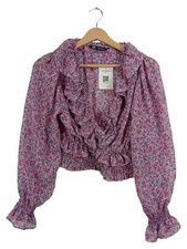 Zara Damen Bluse Langarm Blumenmuster Rüschen Rosa Gr. 38 M Freizeit