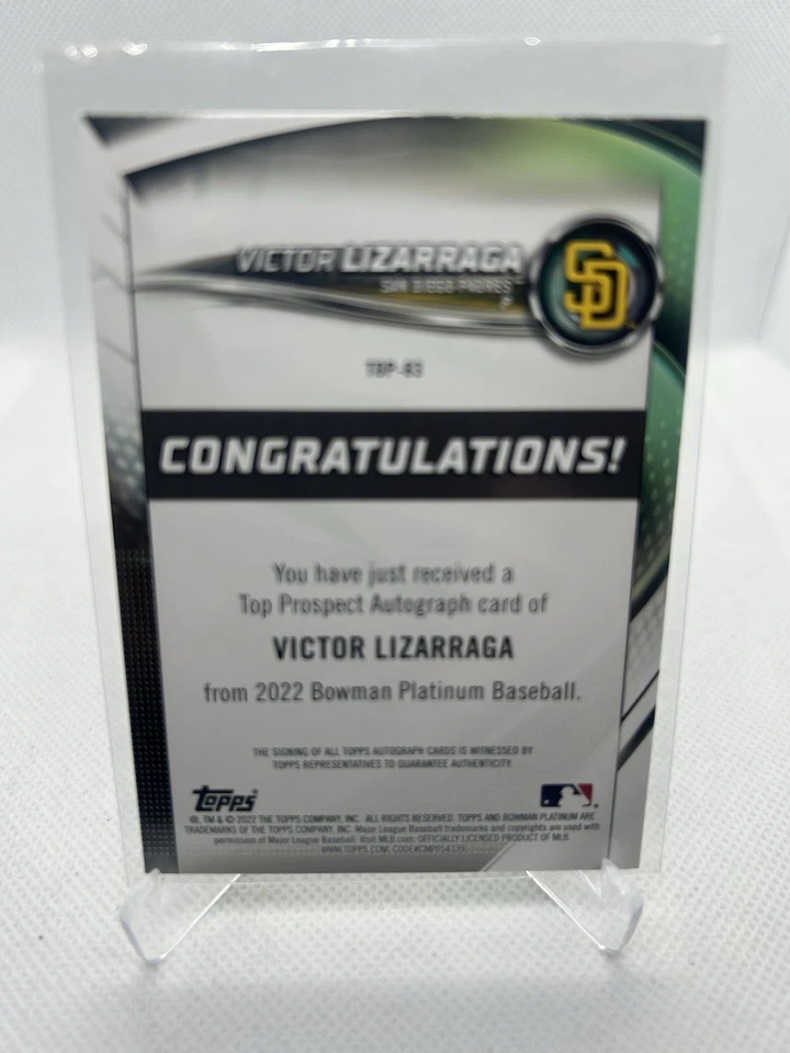 2022 Bowman Platinum - Top Prospects Victor Lizarraga #TOP-83 Autographs (AU,... - Image 2 of 2