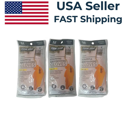 3 Pairs - Firm Grip Unisex Indoor/Outdoor Stripping Gloves Orange Medium