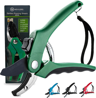 8'' Green Anvil Pruning Shears Heavy Duty | Hand Pruners for Gardening W/Steel Bl