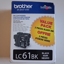 Pack of 2 Brother LC61BK Black Ink Cartridges EXP 06/2027