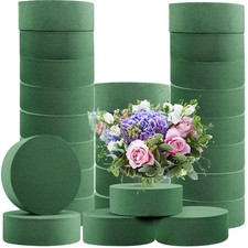 24 PCS 4.72x1.57 Inch Round Green Wet Dry Floral Foam Blocks Flower Arranging