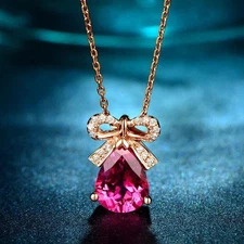 2 Ct Pear Cut Pink Ruby Diamond Drop Pendant Necklace Chain 14k Rose Gold Finish