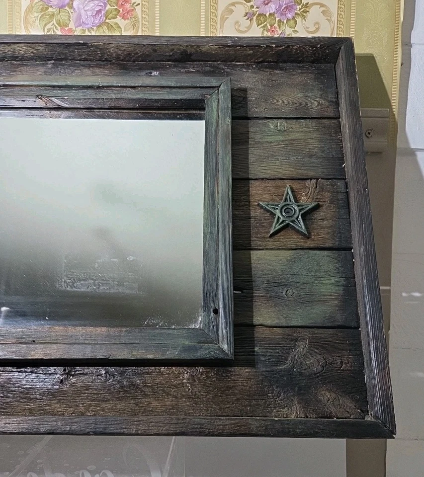 Handmade Reclaimed Wood Wall Mirror Rustic Natural Distressed Wood Farm Style - Image 2 of 4