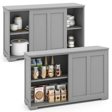 Modern Buffet Storage Cabinet Set of 2 w/ 2 Sliding Doors & 3-Level Adjustable
