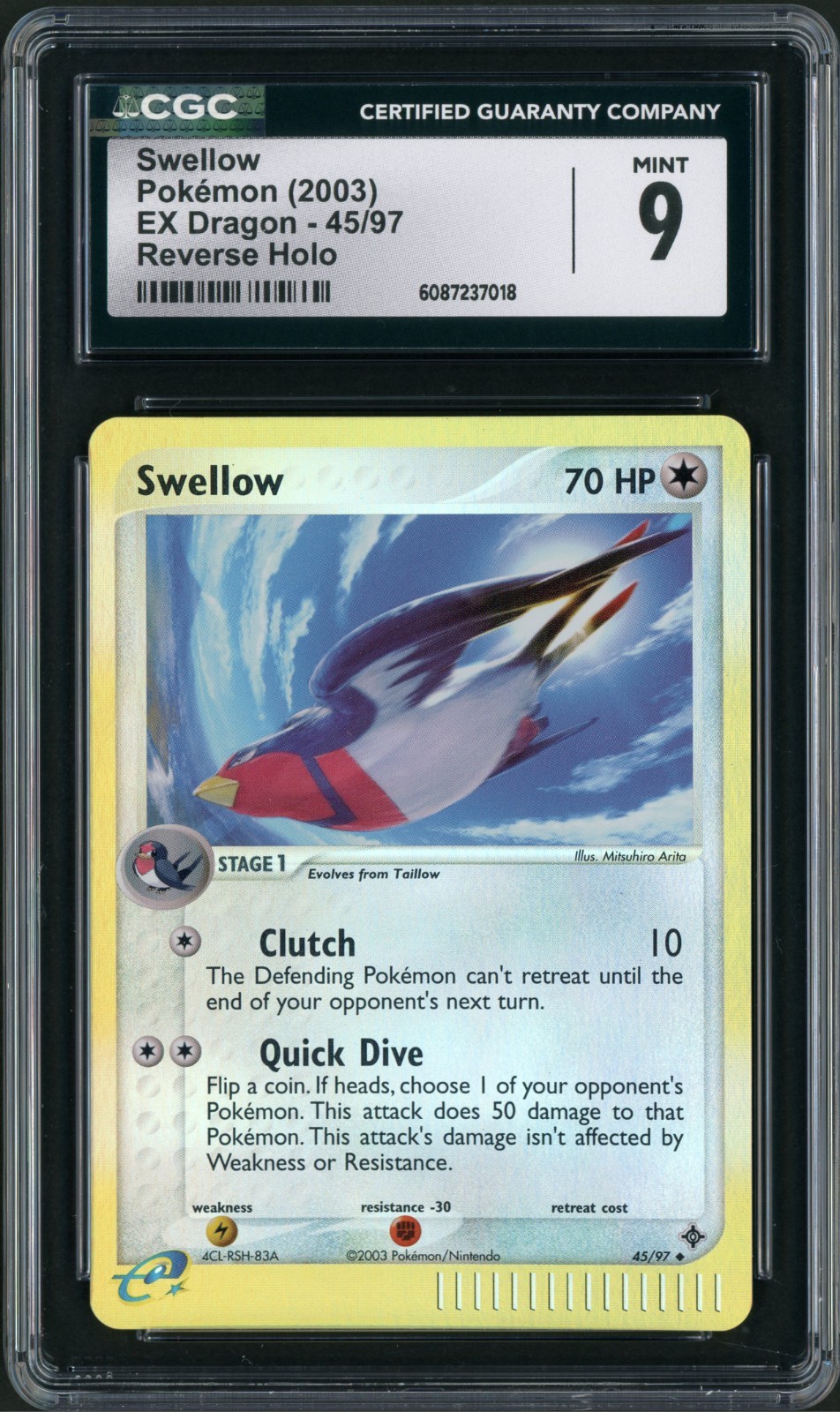 2003 Pokemon EX Dragon Swellow Reverse Holo 45/97 CGC Mint 9