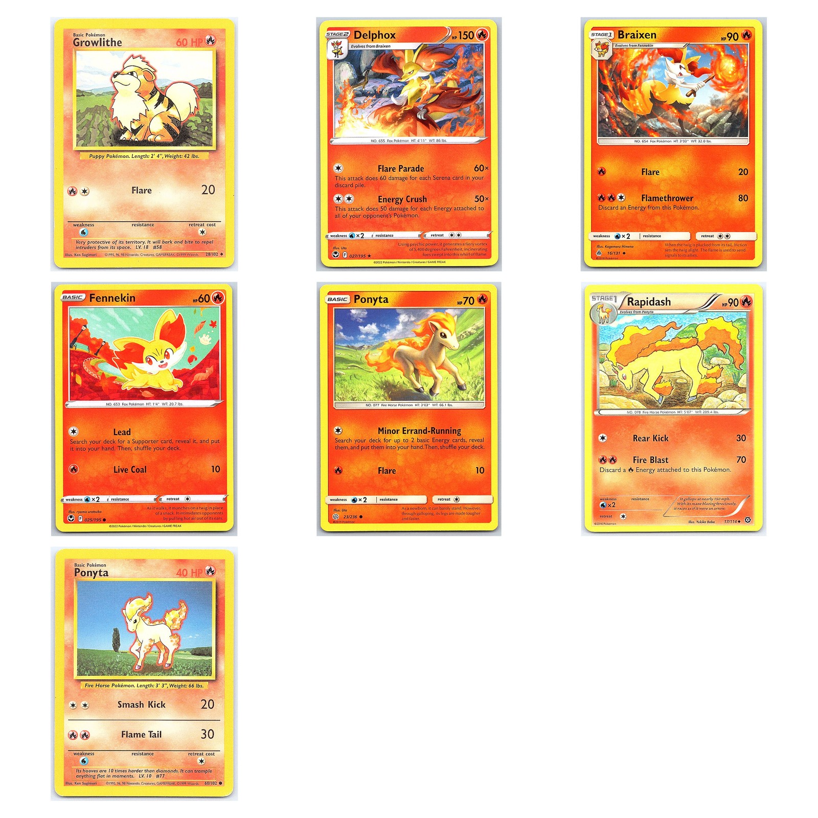 7 Card Pokemon TCG Lot - Fire
