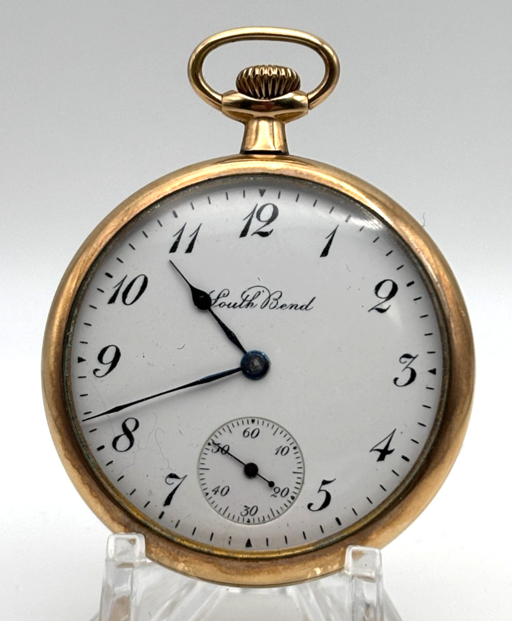 South Bend 19 Jewel Size 12 Open Face Gold Filled Pocket Watch runs
