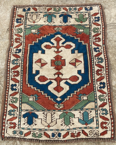 Vintage Hand Made Traditional Rug Oriental Wool Multicolor Carpet 83x64 cm