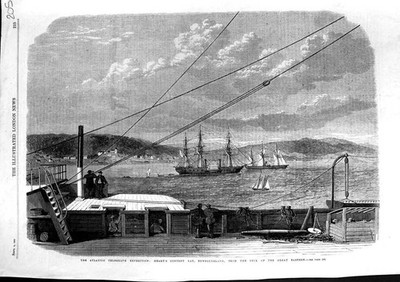 Alter antiker Druck 1866 Atlantischer Telegraph Neufundland Großes Ostschiff 19.