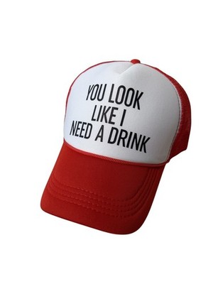 ''You Look Like I Need A Drink'' Red and White Trucker Hat Adjustable Snapback