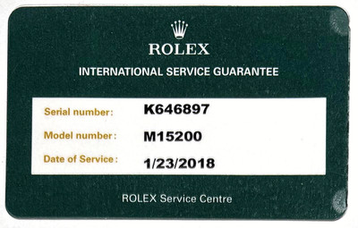 Rolex Oyster Perpetual 15200 Green International 2-Year Service Certificate Cert