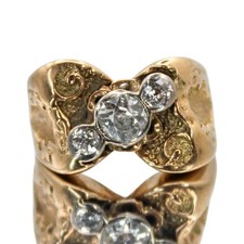 Diamond Ring Yellow Gold 9ct Old Cut 3 Stone Diagonal Set Engraved Shank Size I