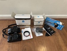 Used with box Minolta Camera Lot bag, lens, Flash,  2 Cameras Untested READ