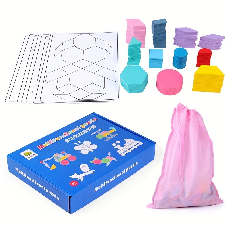 Puzzle Games For Kids 180 Pcs Wooden Pattern Blocks Tangram Set ...