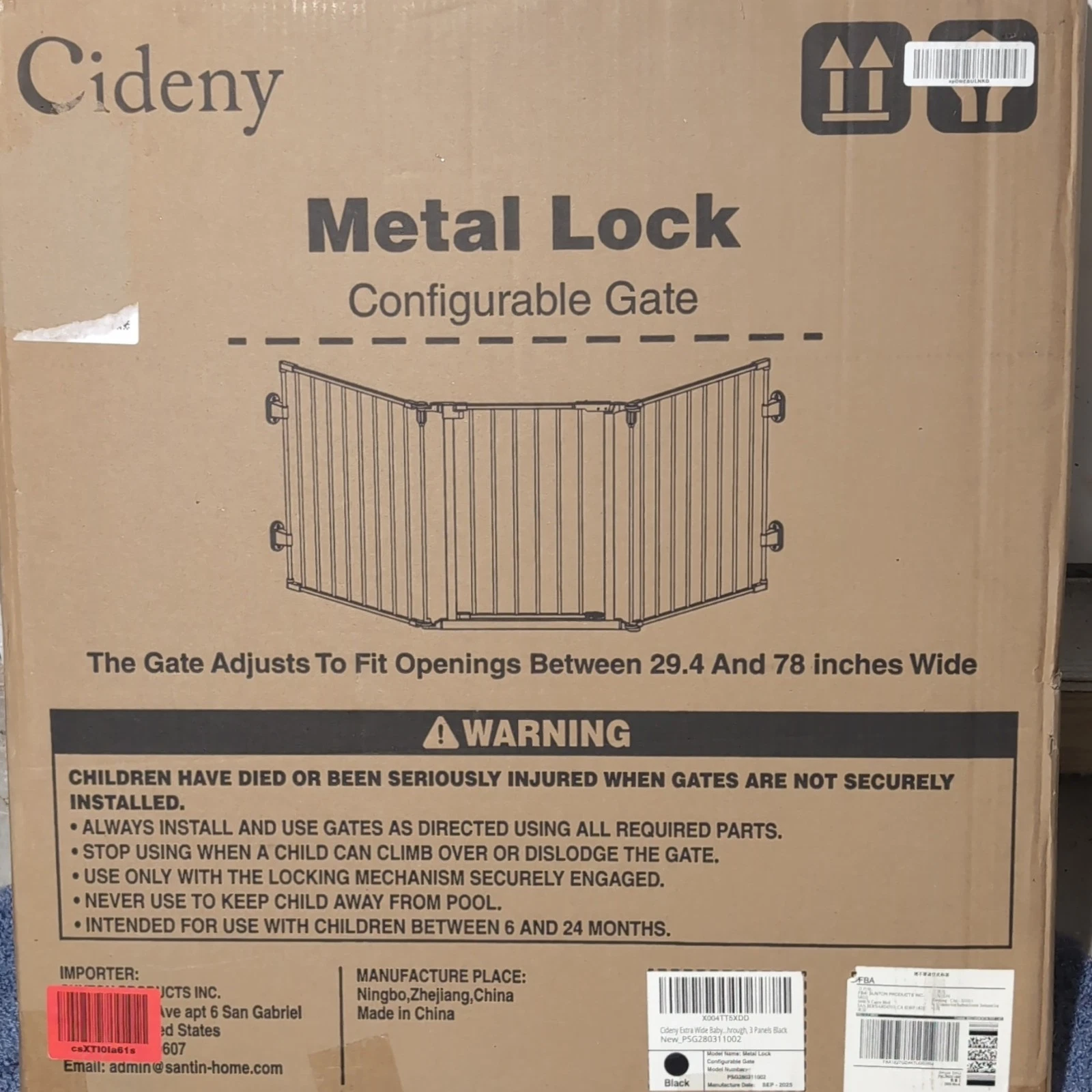 Baby Gate, Black, 29.4-78 in Wide