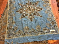 Pashmina Blue Tapestry Scarf Wrap,Shawl,45 Silk,Fringed Edge,Z
