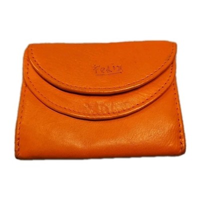 FELIX Damen Mini Geldbörse Portemonnaie orange flach Leder 7,5 x10,5 cm