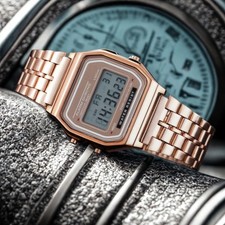 Retro Rose Gold Digital Watch Stainless Steel Bracelet LED Backlight Unisex
