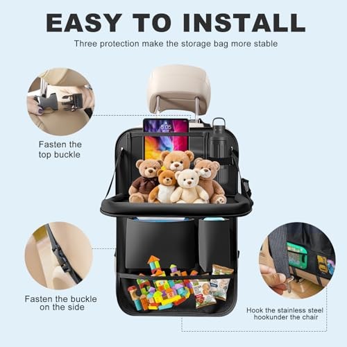 2Pack Car Backseat Organizer with Foldable Table 2 Pack with Food Tray Black - Picture 7 of 8
