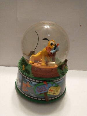 Disney's Pluto's surprise package musical water globe 60 th anniversary H T F