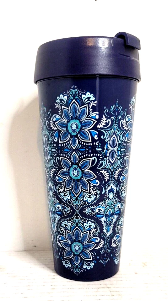 Taza de viaje Vera Bradley azul cachemira 16 OZ vaso aislado vaso envío rápido Foto 2 de 4