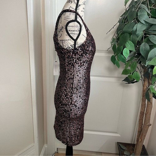 Topshop Sequin Sleeveless Scoop Neck Bodycon Mini Dress Rose Gold Black Sz 4 - Picture 7 of 15