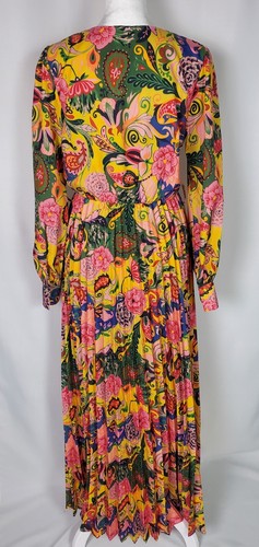 Womens Maxi Dress Small Avant Garde Pleated Wrap Maxi Bold Maximalist Boho - Picture 3 of 15