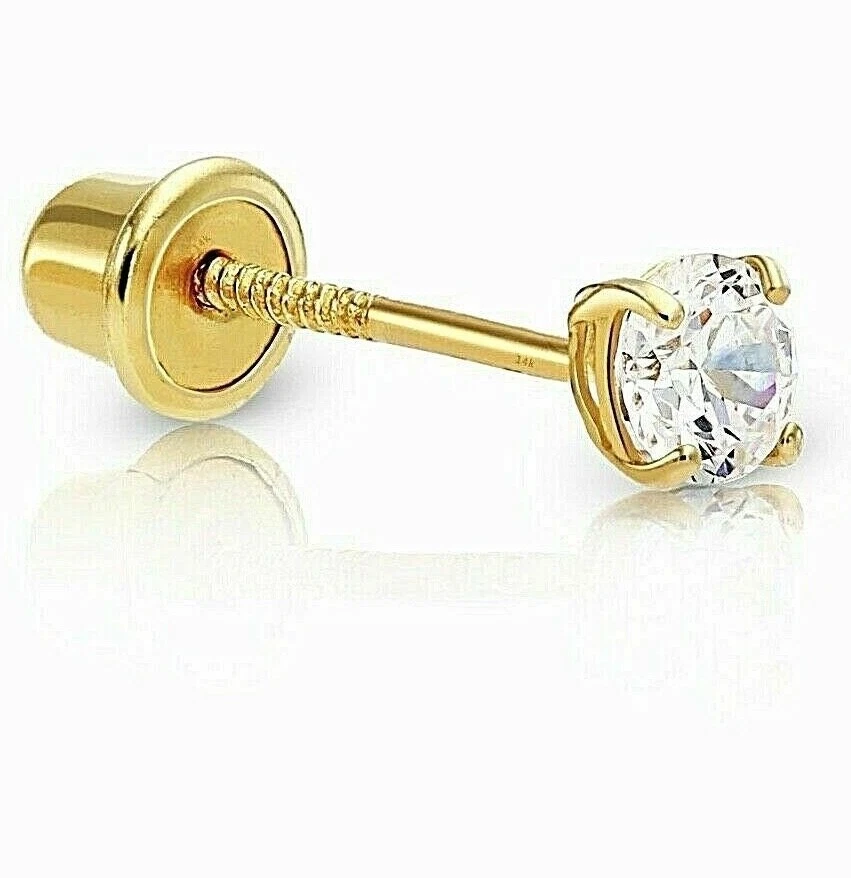 1 Genuine Diamond Tiny Stud Screw Back Earring in 14k Solid Yellow gold